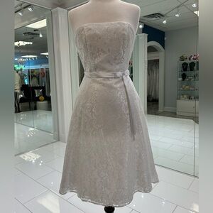 Elegant Strapless White Lace Dress